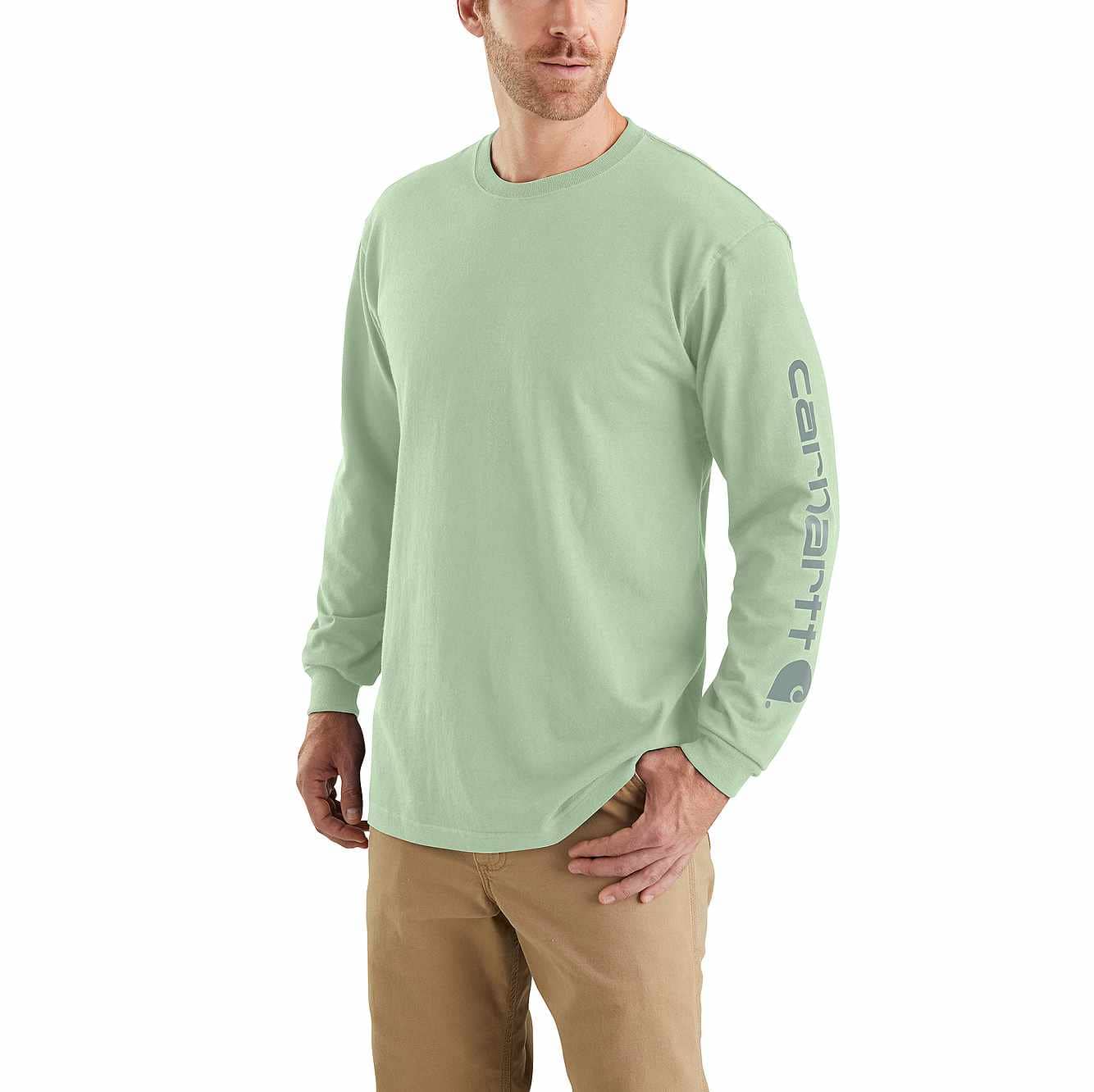 Carhartt Loose Fit Heavyweight Long-Sleeve Logo Sleeve Graphic T-Shirt - Soft Green #K231 Carhartt Loose Fit Heavyweight Long-Sleeve Logo Sleeve Graphic T-Shirt - Soft Green #K231