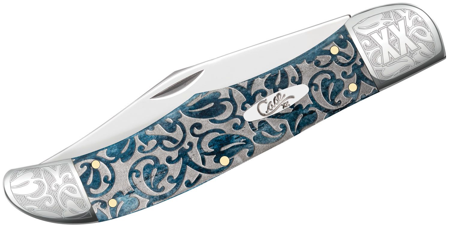 Case Embellished Smooth Mediterranean Blue Bone Ivy Folding Hunter Pocket Knife #10757 Case Embellished Smooth Mediterranean Blue Bone Ivy Folding Hunter Pocket Knife #10757