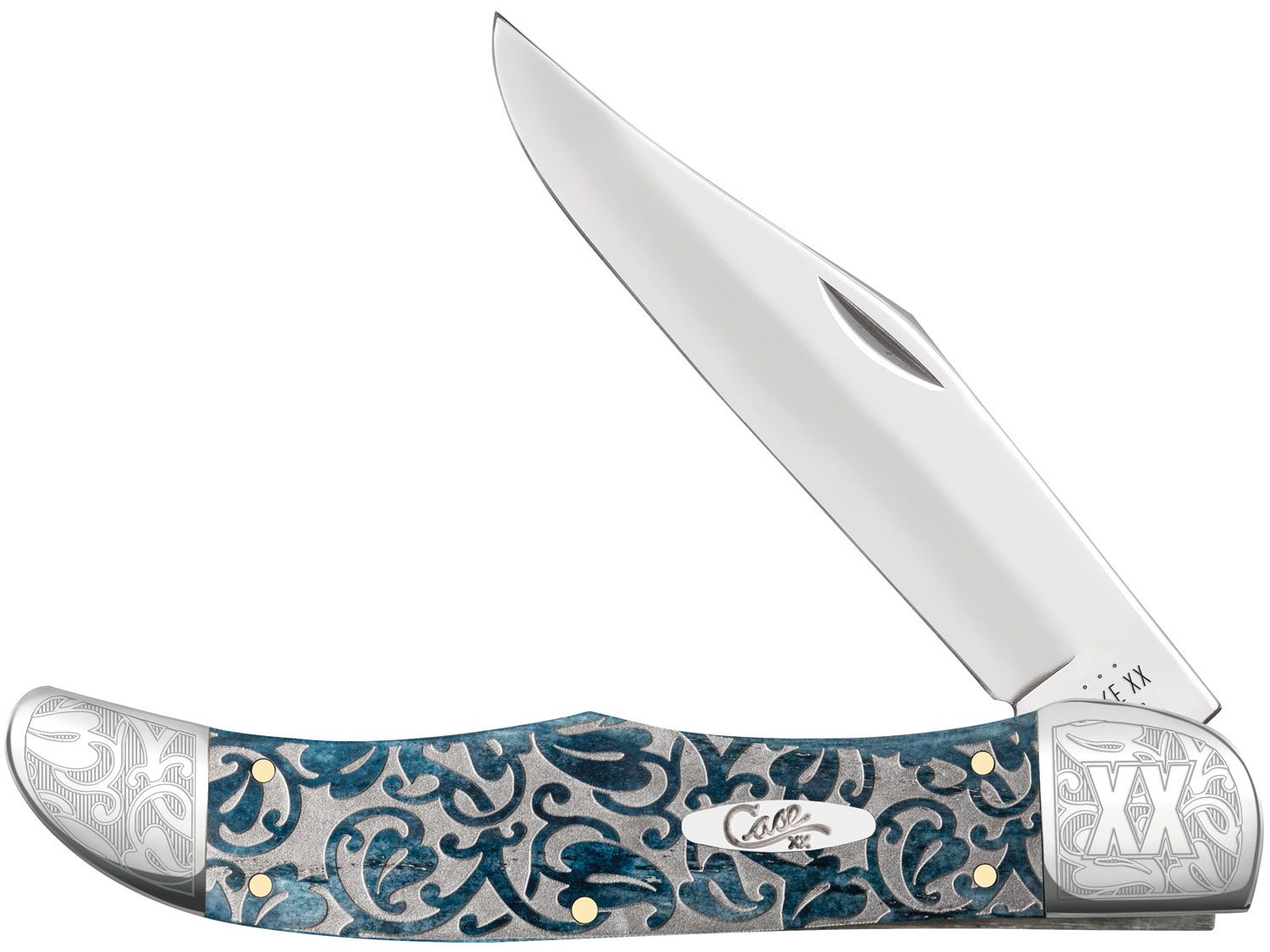 Case Embellished Smooth Mediterranean Blue Bone Ivy Folding Hunter Pocket Knife #10757 Case Embellished Smooth Mediterranean Blue Bone Ivy Folding Hunter Pocket Knife #10757